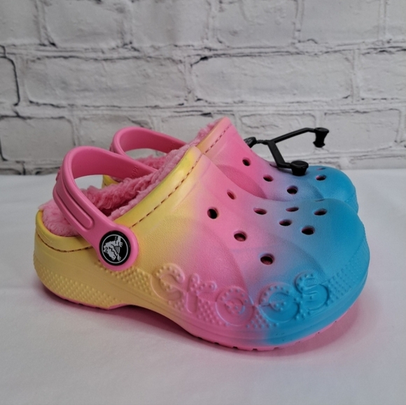'CROCS' 'BAYA' FUZZY-LINED RELAXED FIT CONVERTABLE STRAP CLOG 'LEMONAIDE OMBRE' - Picture 3 of 16